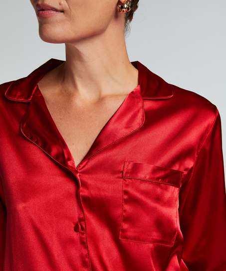 Kurtka z satyny z długimi rękawami, Czerwony